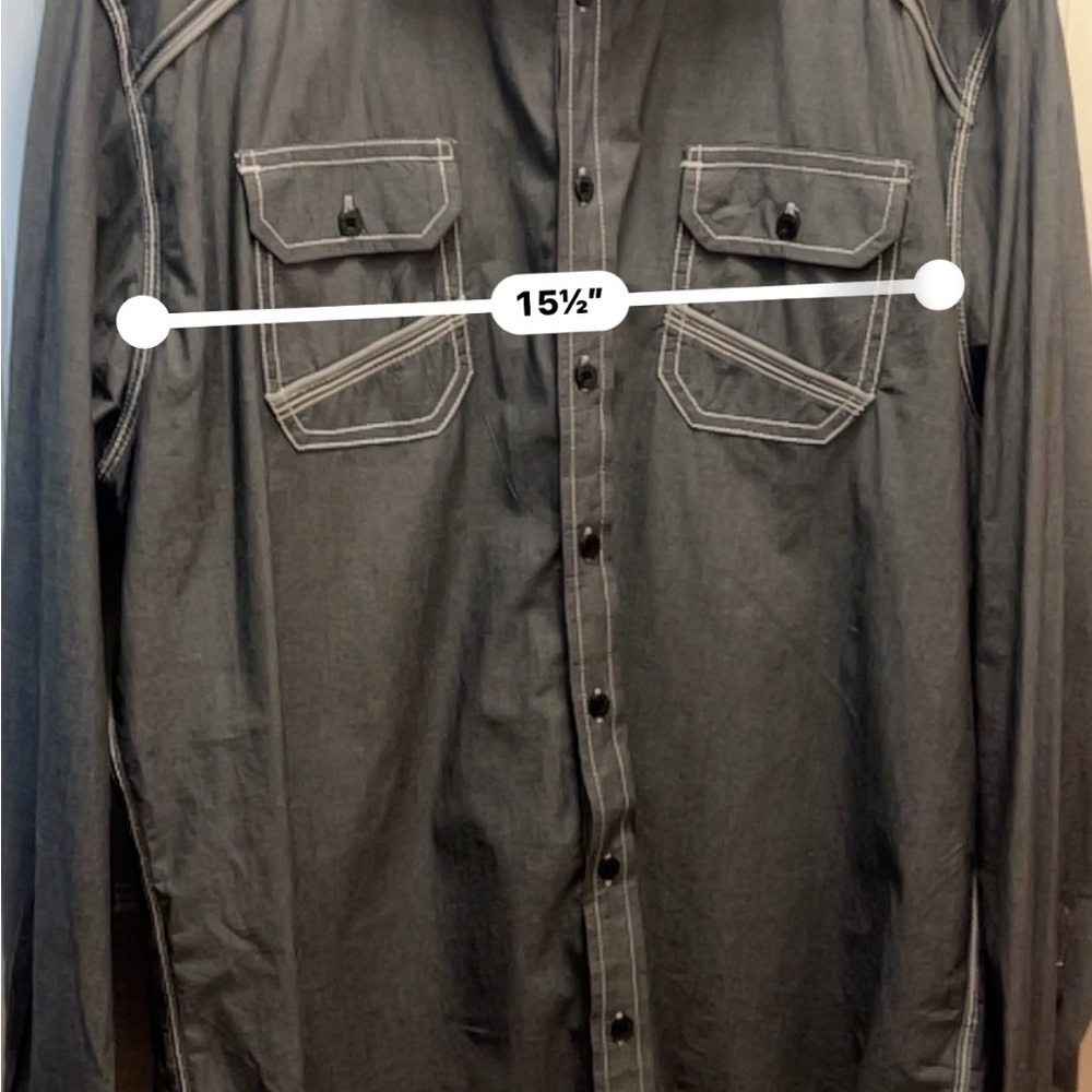 🔥 BKE Gray Denim Western Button Up Shirt XL Long Sleeve Casual Work Cowboy Rodeo - Picture 5 of 7